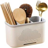 KORVIXA Kitchen Utensils Caddy 3 Compartment Cutlery Holder in White | Size: 100 cm x 100 cm
