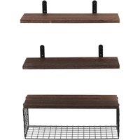 KORVIXA 3x Wooden Floating Shelves Wall Mounted Display Storage in Brown | Size: 100 cm x 100 cm