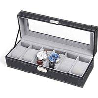 SPETLEK 6 Grid Watch Jewelry Storage Display Case Organizer Box Gift in Black