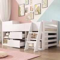 ModernLuxe Cabin single bed with storage drawers & shelf design for kids in White