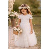 Lilly + Bo Girl's Audrey in Ivory Party or Flower Girl Dress in Natural | Size: 9-10 Years