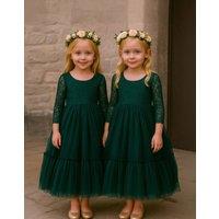 Lilly + Bo Girl's Elodie in Forest Green Party or Flower Girl Dress | Size: 7-8 Years