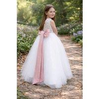 Lilly + Bo Girl's Maryanne in Dusty Pink + Ivory White Skirt - Flower Girl Dress | Size: 9-12 m