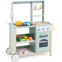 CASART Play Kitchen for Kids Wooden Kitchen Playset with Stoves Push Handle in Green