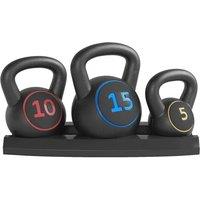 KORVIXA Kettlebell Weight Set 3pcs with Storage Stand in Black | Size: 0-1 m