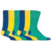 SOCKSHOP Gentle Grip Men's 6 Pack Elastic Square Patterned Cotton Socks for Poor Circulation in Green | Size: 6-11