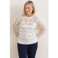Anna Rose Women's Wave Design Pointelle Knit Jumper in White | Size: XL