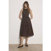 Apricot Women's Polka Dot A-Line Cotton Midi Dress in Brown | Size: 10