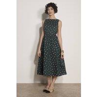 Apricot Women's Polka Dot A-Line Cotton Midi Dress in Green | Size: 14