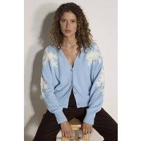 Apricot Women's Floral Applique Cardigan in Blue | Size: 18
