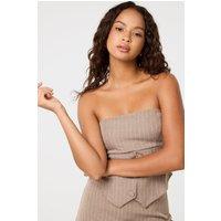 Pink Vanilla Women's Light Brown Bustier Pinstripe Button Top | Size: Medium/Large