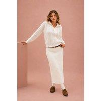 Zafosh Women's Cable Knit Half Zip Funnel Neck Jumper Relaxed Fit Pullover in White | Size: Large