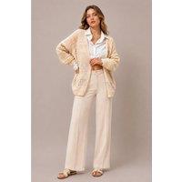 Zafosh Women's Open Knit Longline Cardigan Soft Oversized Layering Style in Beige | Size: Medium