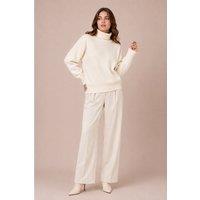 Zafosh Women's Roll Neck Knitted Jumper Relaxed Fit Winter Pullover Knit in Beige | Size: Medium
