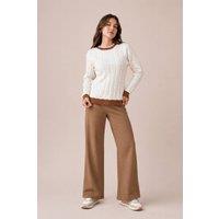 Zafosh Women's Ribbed Knit Crew Neck Jumper Soft Casual Winter Sweater Fit in White | Size: Medium