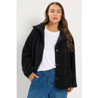 Yours Women's Funnel Neck Borg Jacket in Black | Size: 26-28