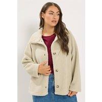 Yours Women's Funnel Neck Borg Jacket in Natural | Size: 14