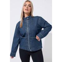 Yours Women's Funnel Neck Denim Jacket in Indigo | Size: 20