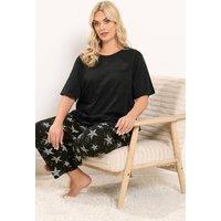 Yours Women's Star Wide Leg Pyjama Set in Black | Size: 22-24