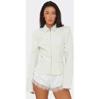 EGO Women's Long Sleeve Zip Shoulder Pads Blazer in White | Size: 10