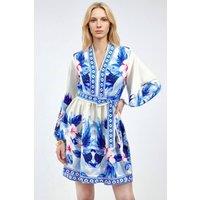 MSN Collection Women's Floral A-Line Mini Dress in Light Blue | Size: Large