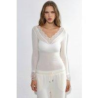 Busem Women's Long-Sleeve Lace V-Neck Top in White | Size: Large