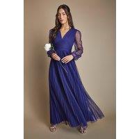 Oasis Women's Volume Sleeve V Neck Mesh Bridesmaid Maxi Dress in Midnight | Size: 14
