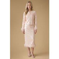 Oasis Women's Hen Premium Sequin Feather Cuff Top in Champagne | Size: 10