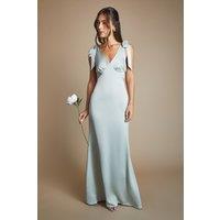 Coast Women's Honoured Satin Back Crepe V Neck Tie Shoulder Maxi Bridesmaid Dress in Sage | Size: 12