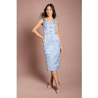 Coast Women's Jacquard Tie Shoulder Button Detail Midi Pencil Dress in Blue | Size: 14