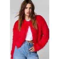 NastyGal Women's Shaggy Cropped Cardigan in Light Red | Size: Large