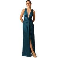 Adrianna by Adrianna Papell Women's Crinkle Satin Long Dress in Teal | Size: 8