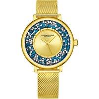 STHRLING Original Women's Elegant Gem-Accented Quartz Watch with Stainless Steel Mesh Bracelet in Gold