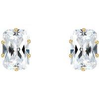 Jewelco London Women's 9ct Gold CZ Claw Set Emerald Cut Stud Earrings, 6x4mm 1 Carat