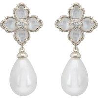 Latelita Women's Flower Clover Pearl Drop Earrings Mother Of Pearl Silver in White