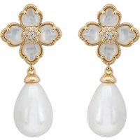 Latelita Women's Flower Clover Pearl Drop Earrings Mother Of Pearl Gold in White