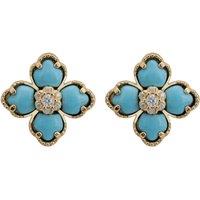 Latelita Women's Flower Clover Turquoise Stud Earrings Gold in Blue