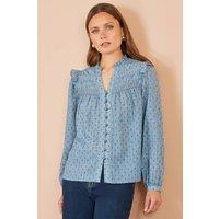 Yumi Women's Cotton Lace Detail Shirt in Blue | Size: 16