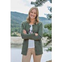 WoolOvers Women's Lambswool Crew Neck Cardigan in Green | Size: Medium