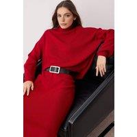 WOVCOR Women's 2-Piece Knit Turtleneck Sweater & Skirt Set in Red | Size: Large