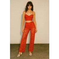 STYLEWISE Women's Lace Detail Padded Bralet & Flare Trouser Co-ord Set in Red | Size: 8