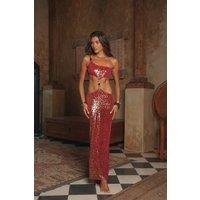 Moda Minx Women's Cherry Sphinx Maxi Dress in Dark Red | Size: Medium/Large