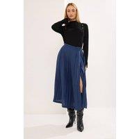 Star by Julien Macdonald Women's Pleated Belt Buckle Maxi Skirt in Dark Blue | Size: 16