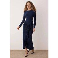 WOVCOR Women's Flounced Ruffle Detail Maxi Dress in Navy | Size: 6