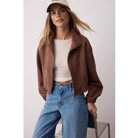 WOVCOR Women's Faux Suede Zip Front Relaxed Fit Jacket in Brown | Size: XS