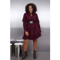 WOVCOR Women's Tie Neck Layered Ruffle Mini Dress with Sheer Sleeves in Plum | Size: 14