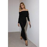 WOVCOR Women's Off Shoulder Ruched Maxi Knit Dress in Black | Size: XL