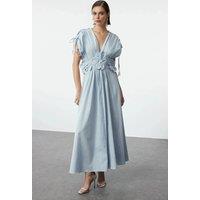 WOVCOR Women's Floral Applique Plunge Neck Maxi Dress in Light Blue | Size: 14