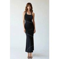 WOVCOR Women's Halter Neck Embellished Bodycon Midi Dress with Contour Fit in Black | Size: 12