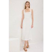 WOVCOR Women's Square Neck Thick Strap Midi Dress with Corset Seam Detail in White | Size: 10